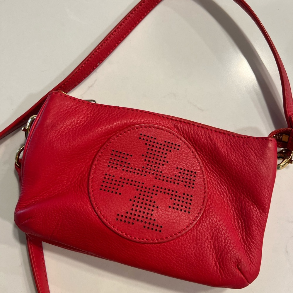 Tory Burch red leather cross body purse